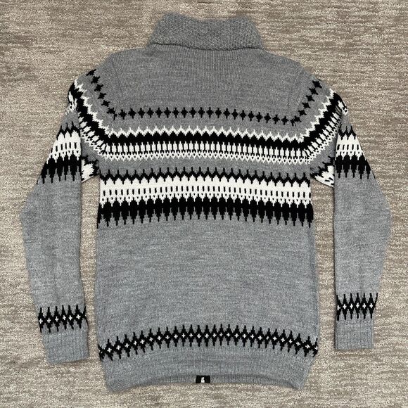 Inti Alpaca Sweater Women Large Gray Fair Isle Cardigan Pockets Alpaca Wool Peru - Picture 6 of 12